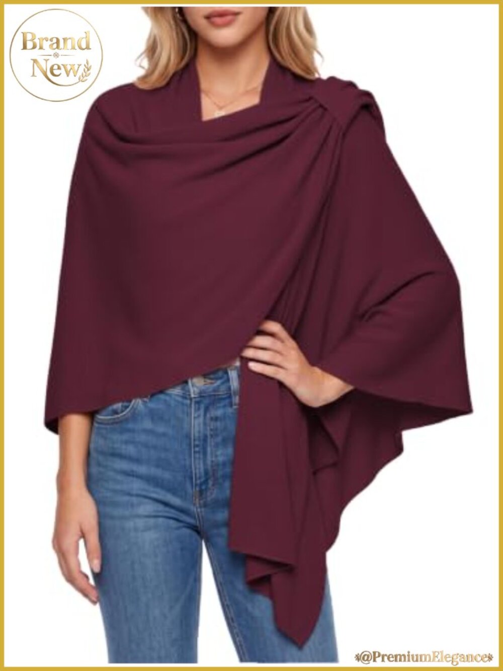 Knit Shawl Wrap Cross Front Poncho Sweater Cape One Size Women's